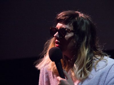 TF18-Chautauqua-FF-web-3 Karen Meat entertains the Chautauqua audience at the Rhynsburger Theatre on Sunday, March 4, 2018. (Photo by Frank Finley)